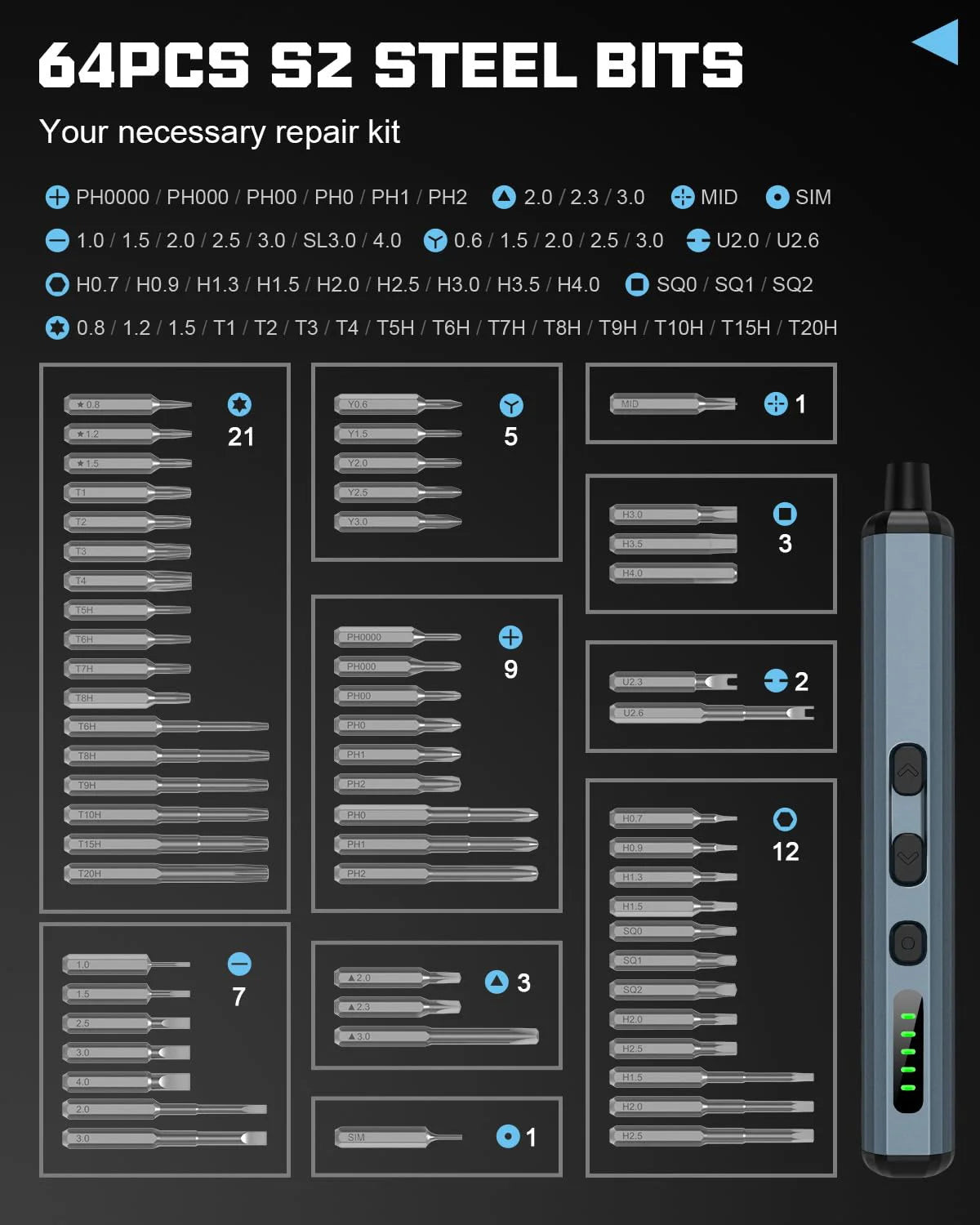 68-in-1 Electric Precision Screwdriver Set with 64 Bits